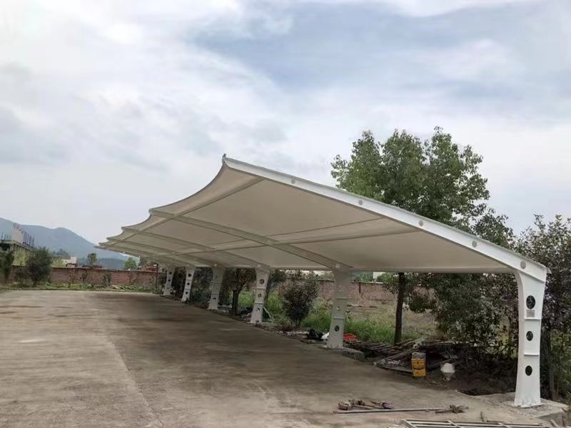 东台市小区改造停车棚工程，膜结构非机动车棚定制厂家-2